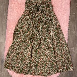 Floral Victorian Bustle Skirt/Strapless Dress with Drawstring Tiered Layers